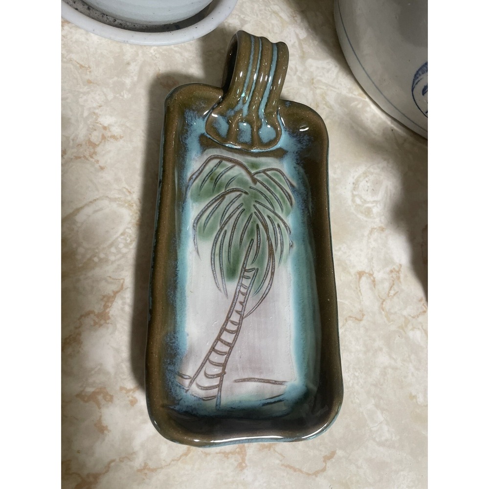 Pottery Trinket Dish‎ Palm Tree Artisan Made Signed Palmer